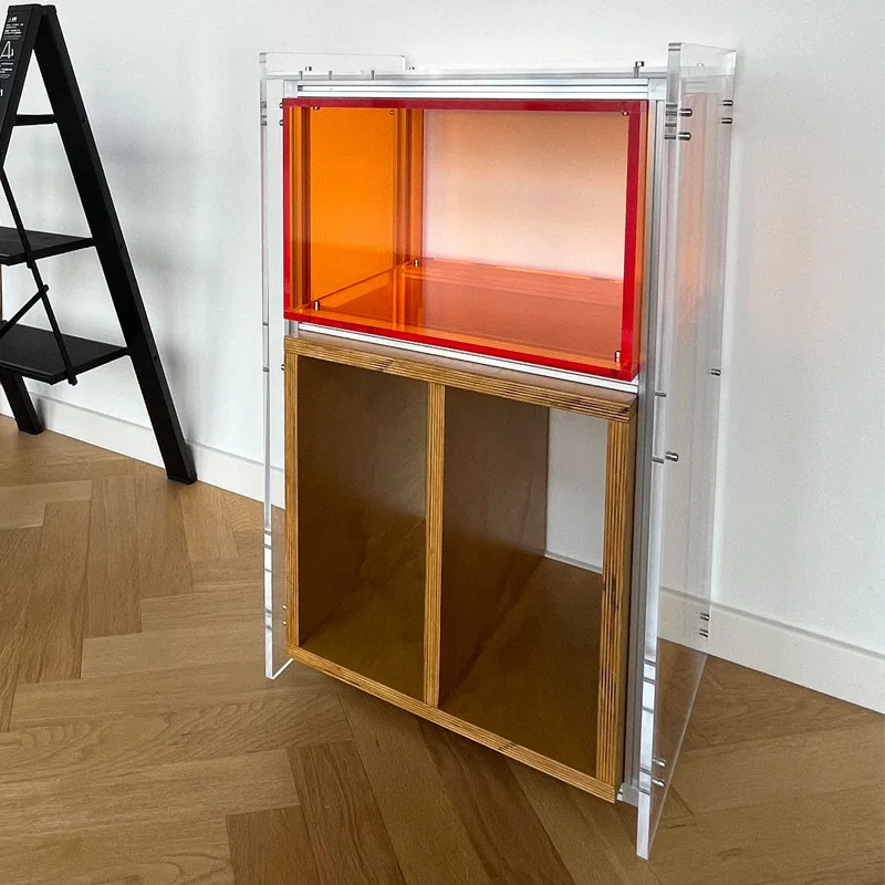 Floor Shelf Bookcase Storage Rack Low Cabinet Aluminum Profile Side Cabinet Multifunctional Locker Living Room