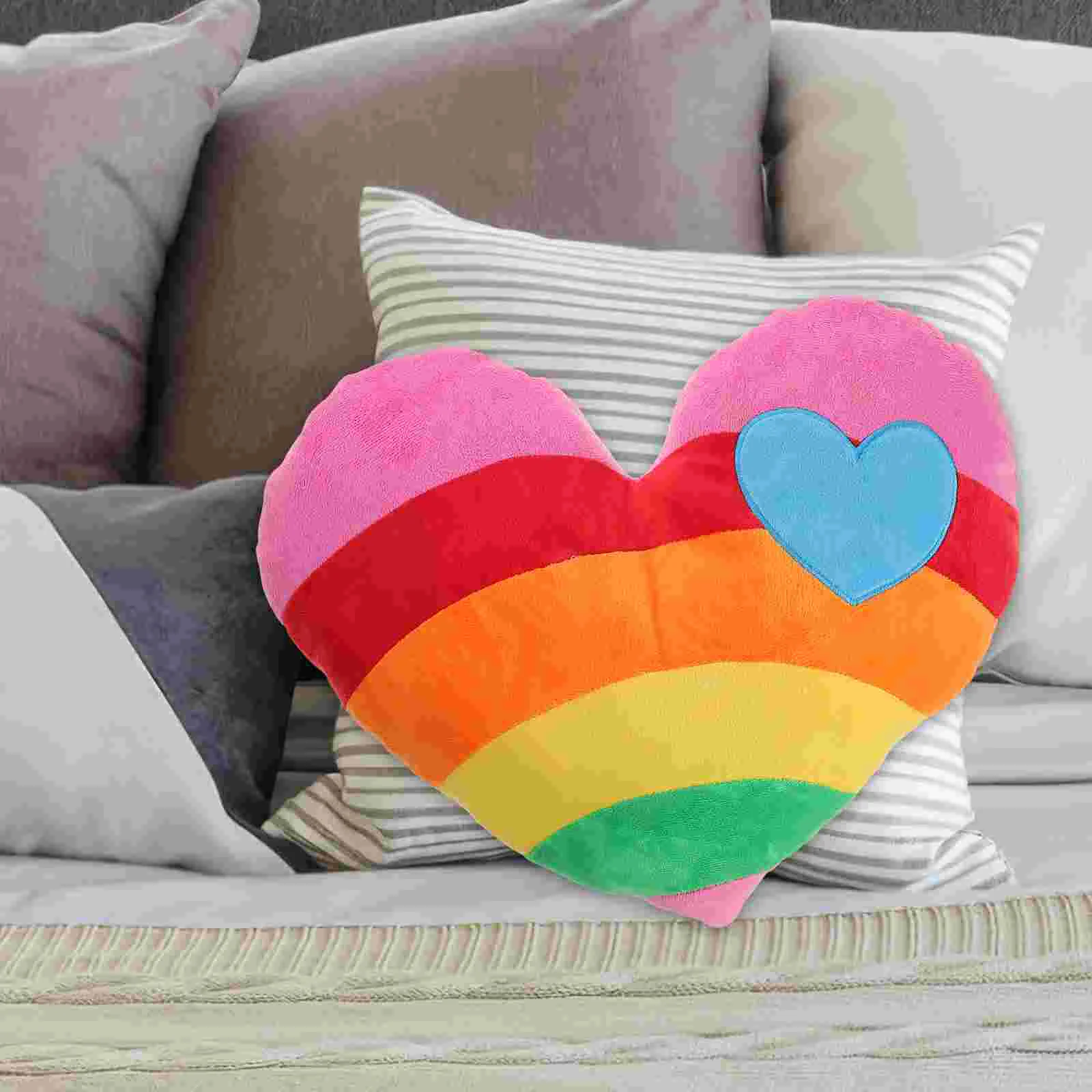 

1PC Rainbow Heart-shaped Throw Pillow Plush Heart-shaped Bolster Lovely Heart Shape Pillow Cushion Creative Gift Supplies for