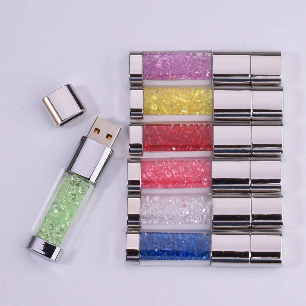 JASTER Crystal Meatal USB Flash Drive 64GB Creative Gifts Pen Drive 32GB Real Capacity Memory Stick 16GB Red Pink Blue Pendrive