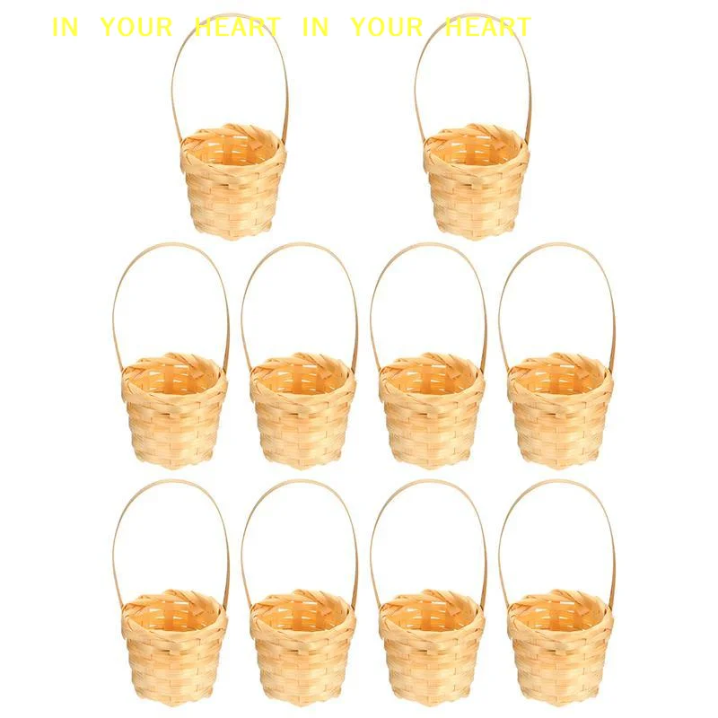 【X】10Pcs Bamboo Wicker Mini Basket Handmade Flower Small Storage Organizer Decorative Container for Baby Shower Favors Kitchen