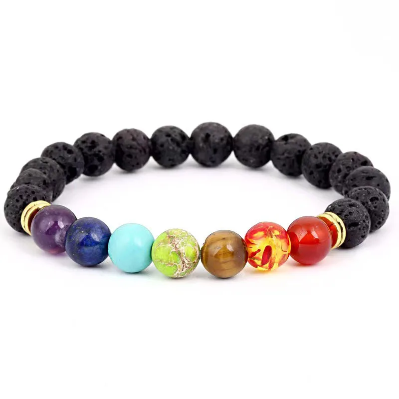 1pcs Bracelet For Men And Women Volcanic Stone Hand Beaded Colored Stone Stretch Hand Jewelry