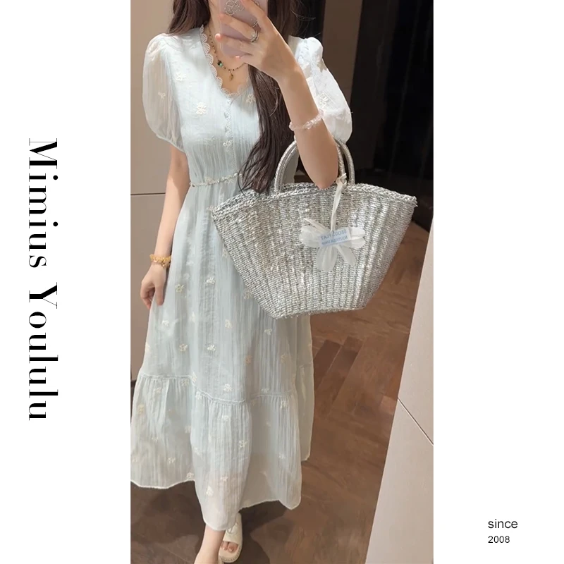 

Mimius Deer Gentle V-ne Slimming Waist Dr Soft Cotton Lyocell Fiber Summer 2025 Women's Hanfu Top Faion Item