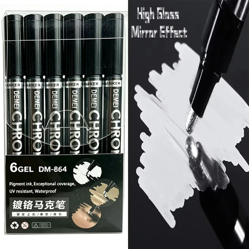 1/6/12 Stück Chrom-Spiegelmarker 2mm DIY Reflektierender Lackstift Permanent Gold SILBER Marker für Ausbesserungen, Modellbau, Markierungen