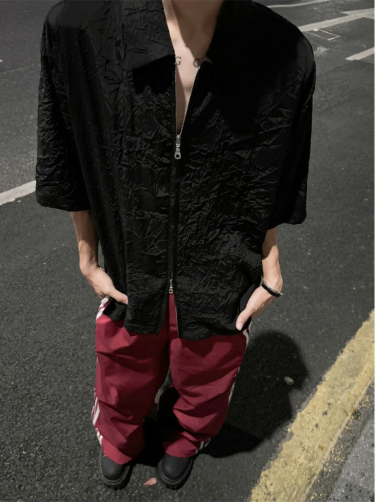 

Мужская футболка Cleanfit с двойной молнией, с эффектом сминания, летняя, уникальная, повседневная, в американском стиле, свободного кроя