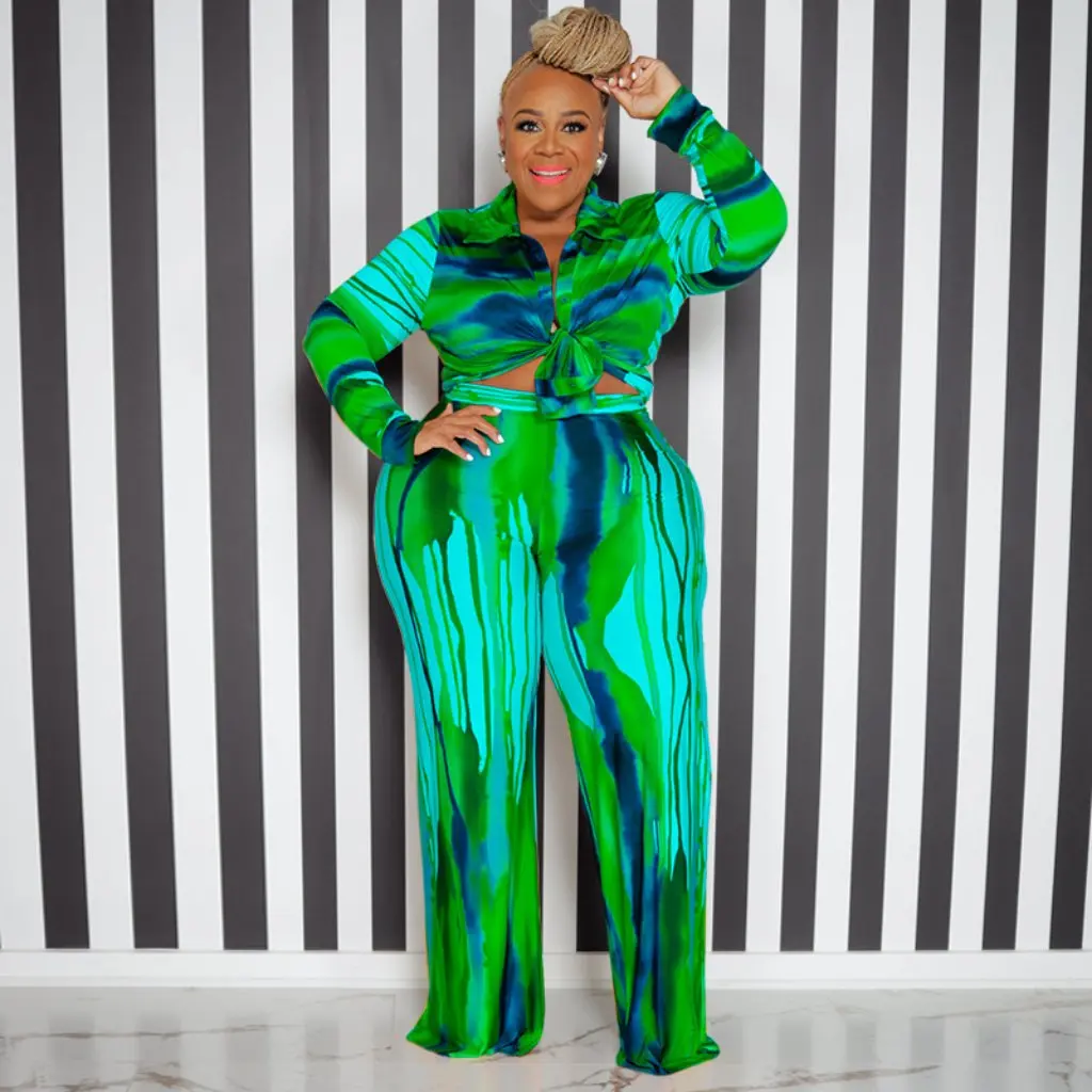 

Large Size Women's Fashion Printed Long-Sleeved Shirt And Casual Pants Set Autumn Two-Piece Outfit for plus Size Ladies