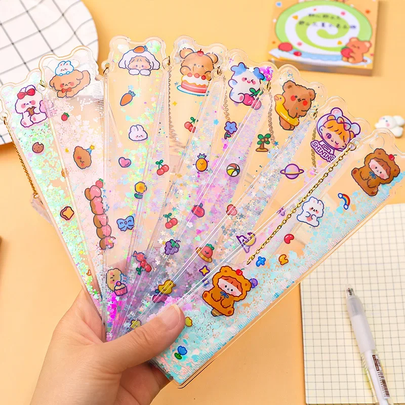 1 Piece 15cm Cute Kawaii Stationery Cartoon Drawing Gift Office School Kitten Straight Plastic Ruler