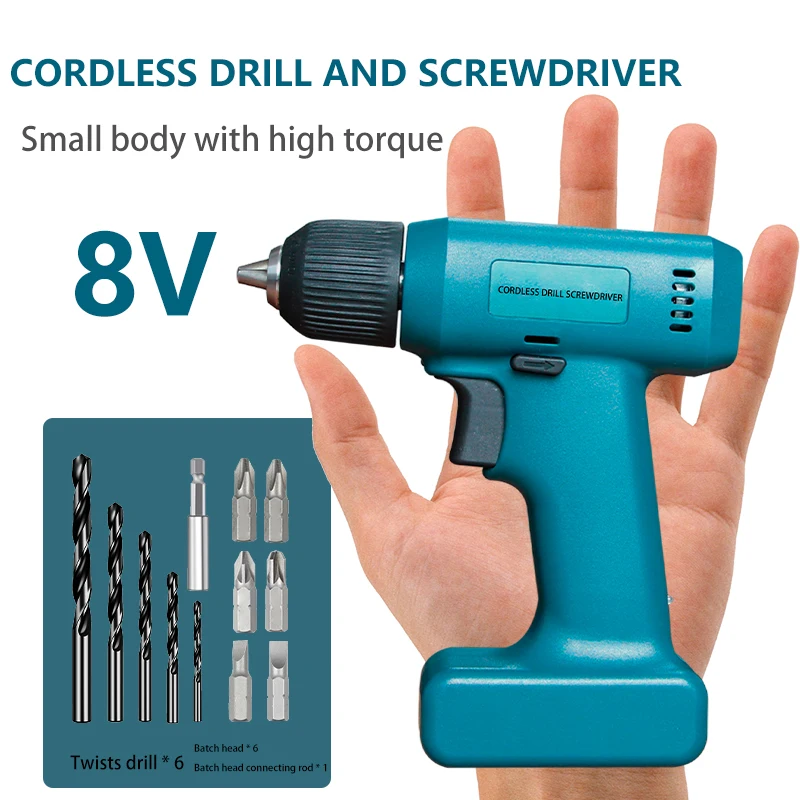 8V Impact Cordless Screwdriver High Speed Drills USB Rechargeable Battery Drill Household Drill Power Tools With Drill Bits