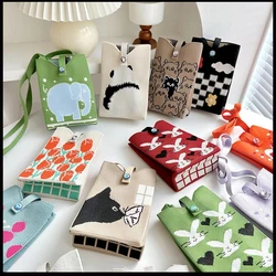 Cartoon Animal Flower Pattern Cross-Body Bags Fashion Handmade Knitted Handbag Women Mini Mobile Phone Bag Portable Commuter Bag