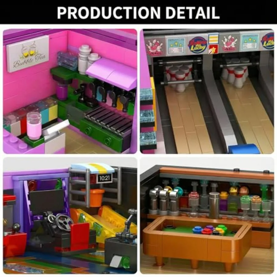 Arcade Modular Building Blocks Set with LED Lights Cyberpunk Retro Arcade Bowl Street View Bricks 2600PCS Collectible Construct view 5