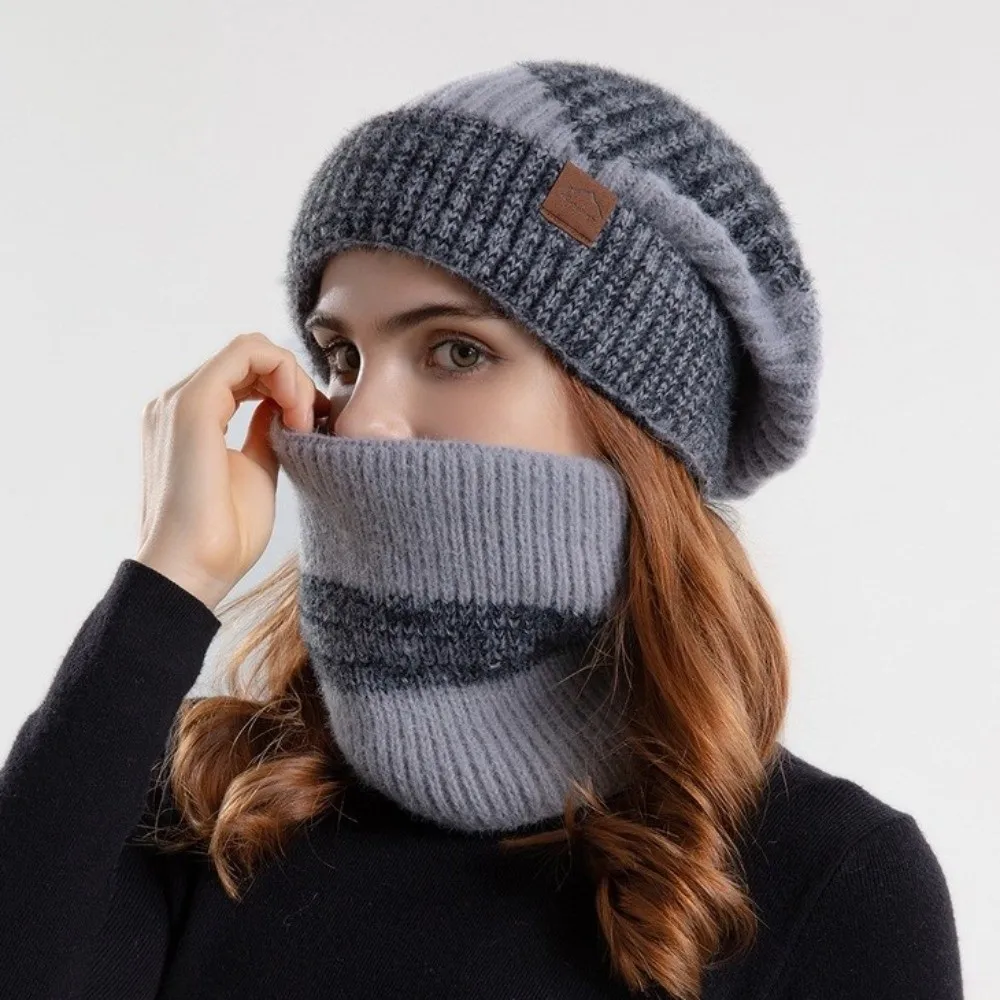 soft Winter Beanie Hat Scarf Set Thicken Stylish Design Thermal Knit Cap Thermal Protection Fleece Lined Warm Wool Hat Women/men