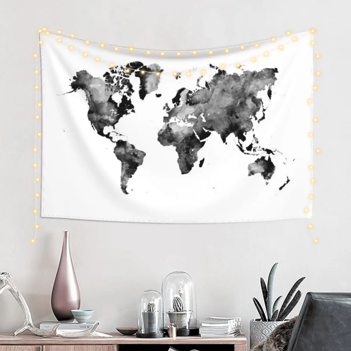 map black and white #map #world Tapestry Wall Coverings Decorative Paintings Decoration Wall Tapestry