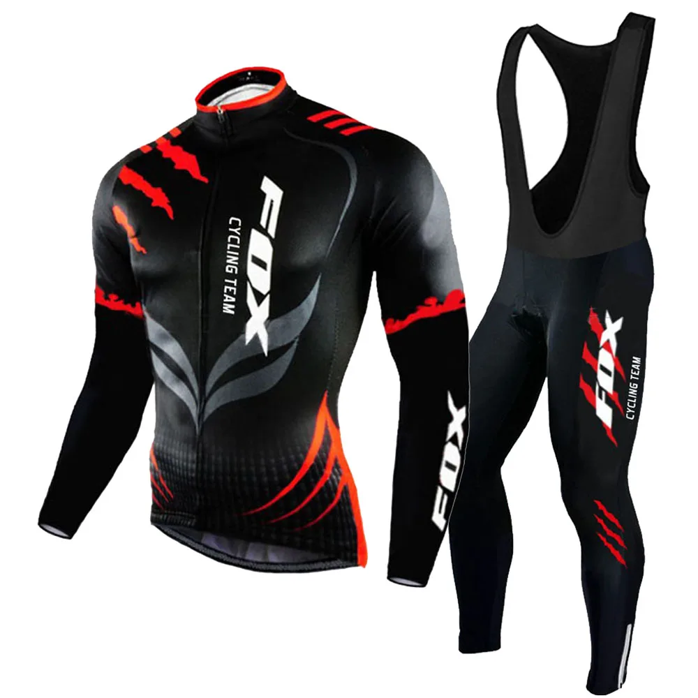 Fox Cycling Team Men's Cycling Jersey Long Sleeve Set MTB Bike Clothing Completo Ciclismo Uomo Bicycle Trouser Cycle Uniform Kit