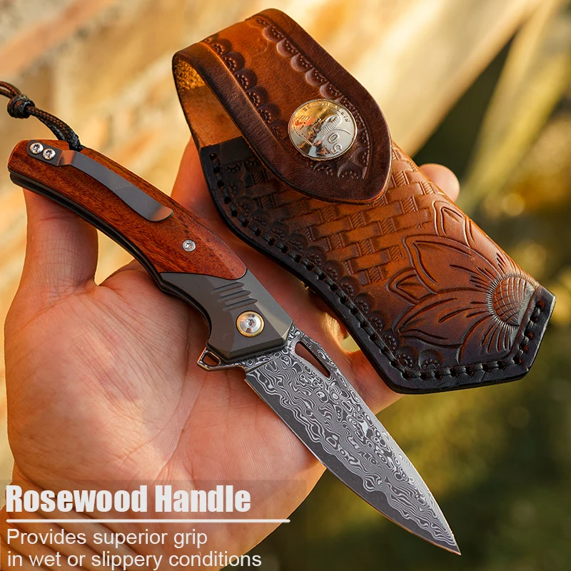 Cuchillo plegable de acero damasco, cuchillo de bolsillo, sable táctico para exteriores, cuchillo de supervivencia para acampar y cazar, cuchillo multifunción EDC