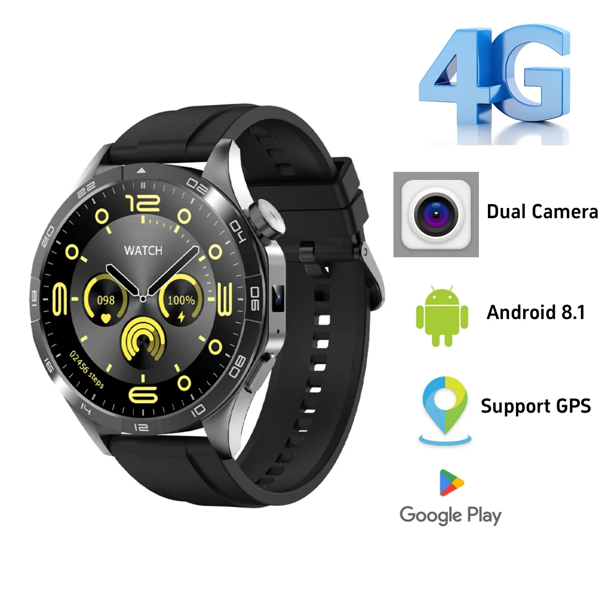 

Смарт-часы 16+256 ГБ, 4G SIM-карта, 1,43-дюймовый AMOLED-экран 466*466, двойная камера 200 Вт, 128 ГБ ПЗУ, водонепроницаемые умные часы для мужчин и женщин