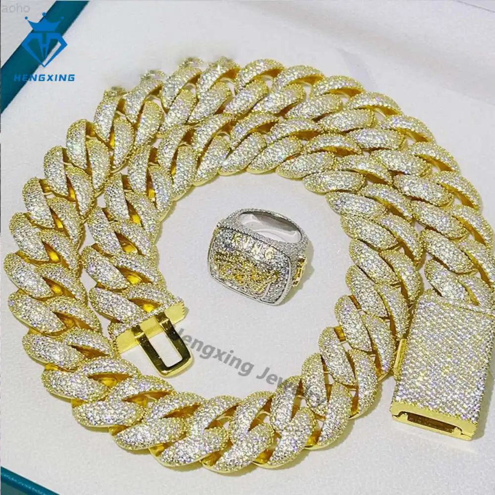 Custom 18mm Hip-hop Jewelry 18k Gold Plated Cuban Chain Necklace Ring Moissanite Diamond Ice Out Cuban Chain Link