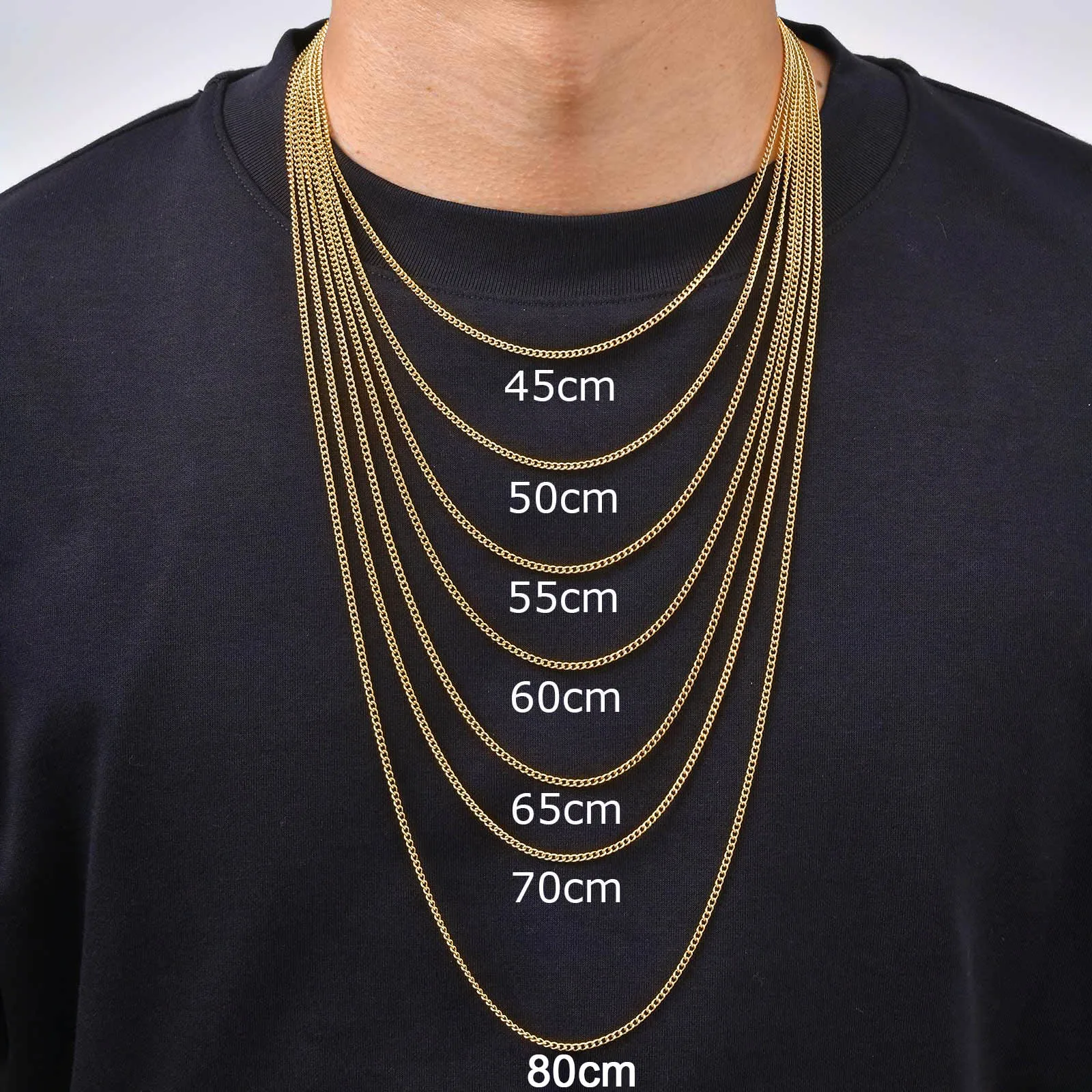 Herren Einfache Kettenkette 45/50/55/60/65/70/80cm Länge Wasserdichte Edelstahl Gliederkette Hochwertige Schmuck-Halskette