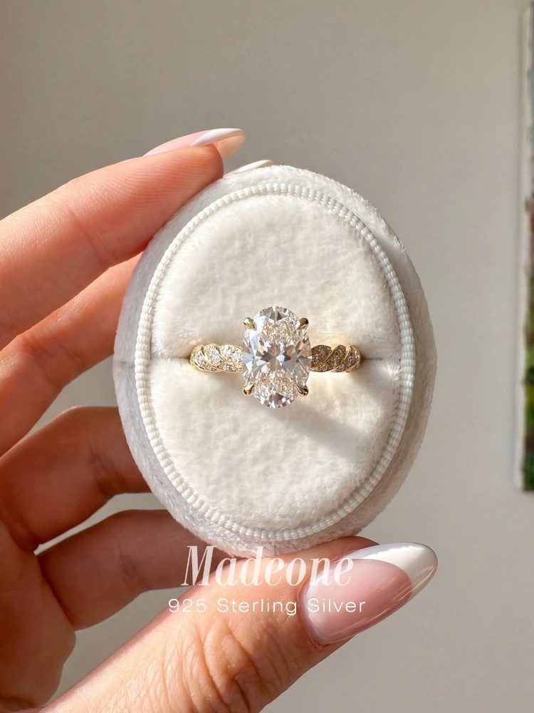 925 Sterling Silber Zirkon Funkelnder Ovaler Ring für Damen Verlobung Hochzeit Party Tägliches Tragen Luxus Hochwertige Feine Schmuckstücke