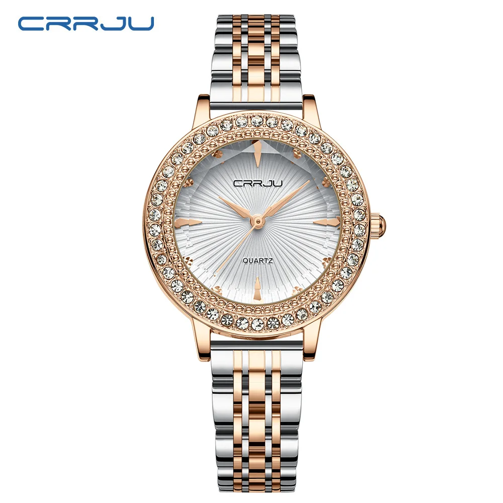 CRRJU Luxury Watch For Woman High Quality Diamond Ladies Quartz Watch Waterproof Stainless Steel Women Watches reloj