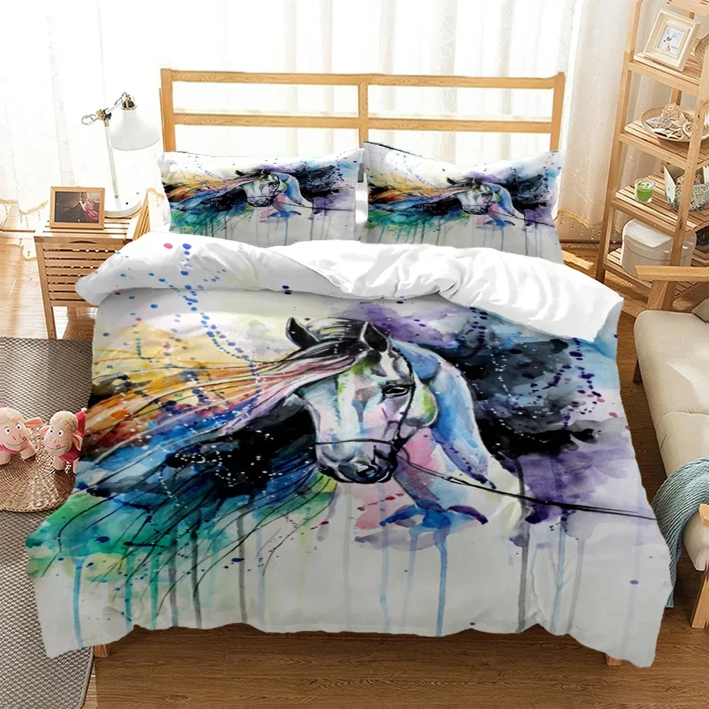 

Horses HD Print Polyester Bedding Sets，Kids Or Adults For Beds Quilt Cover Pillowcase Bedding Set，Teens King Size Bedding Set