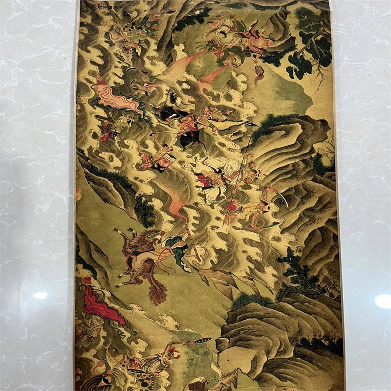 لوحة Qiu Ying "ثمانية خالدة معبر البحر" الصينية التقليدية الطويلة على الأعمال الفنية الورقية العتيقة #4