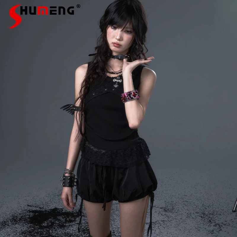 

Dark Punk Bow Tether Satin Bud Tutu Skirt Trousers Casual Versatile Shorts Women's Summer 2025 New Short Pants Y2k Cool Clothes