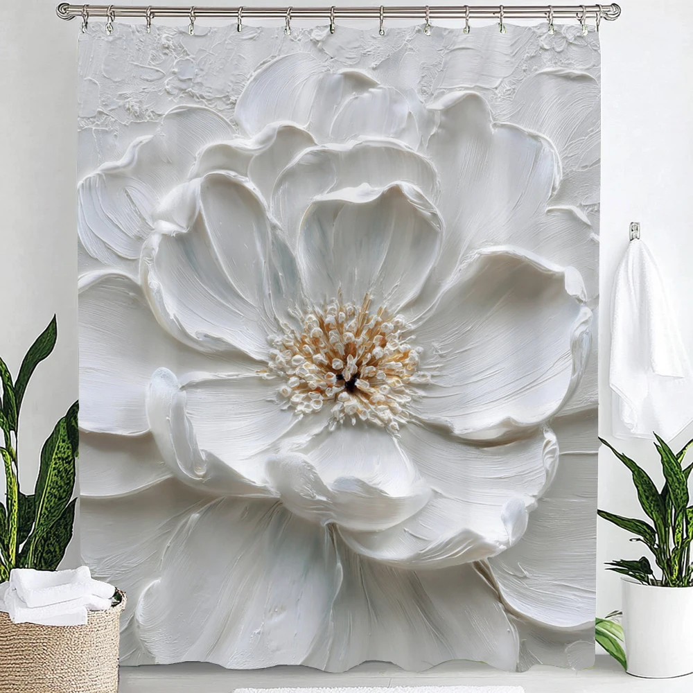 

Белая шторка для душа с цветочным узором – элегантный декор для ванной, идеально подходящий для любителей природы и спокойных интерьеров.