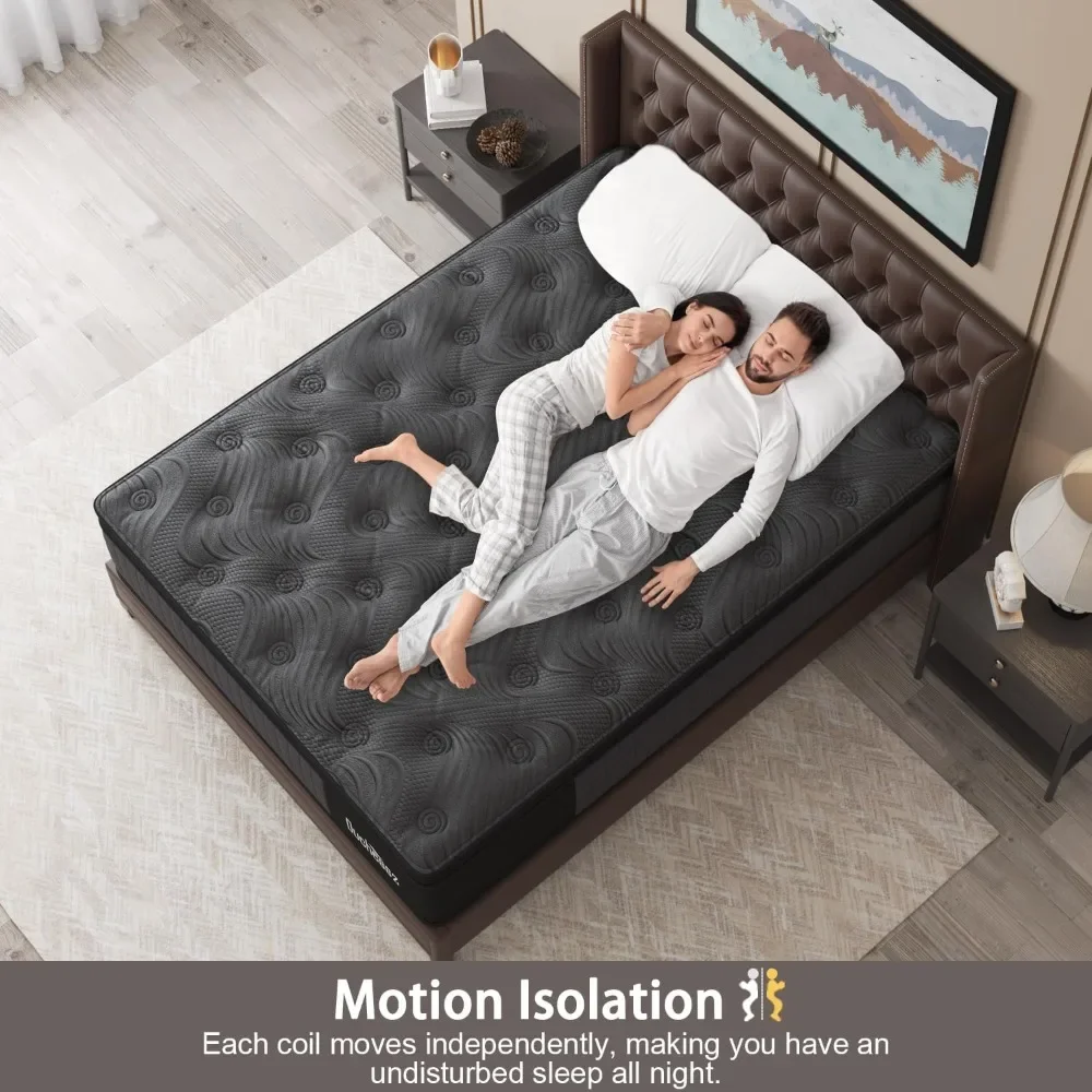 Twin-Matratze, 14-Zoll-Hybridmatratze in Schwarz mit Gel-Memory-Schaum und Innenfeder-Euro-Top-Matratze, mittelfest