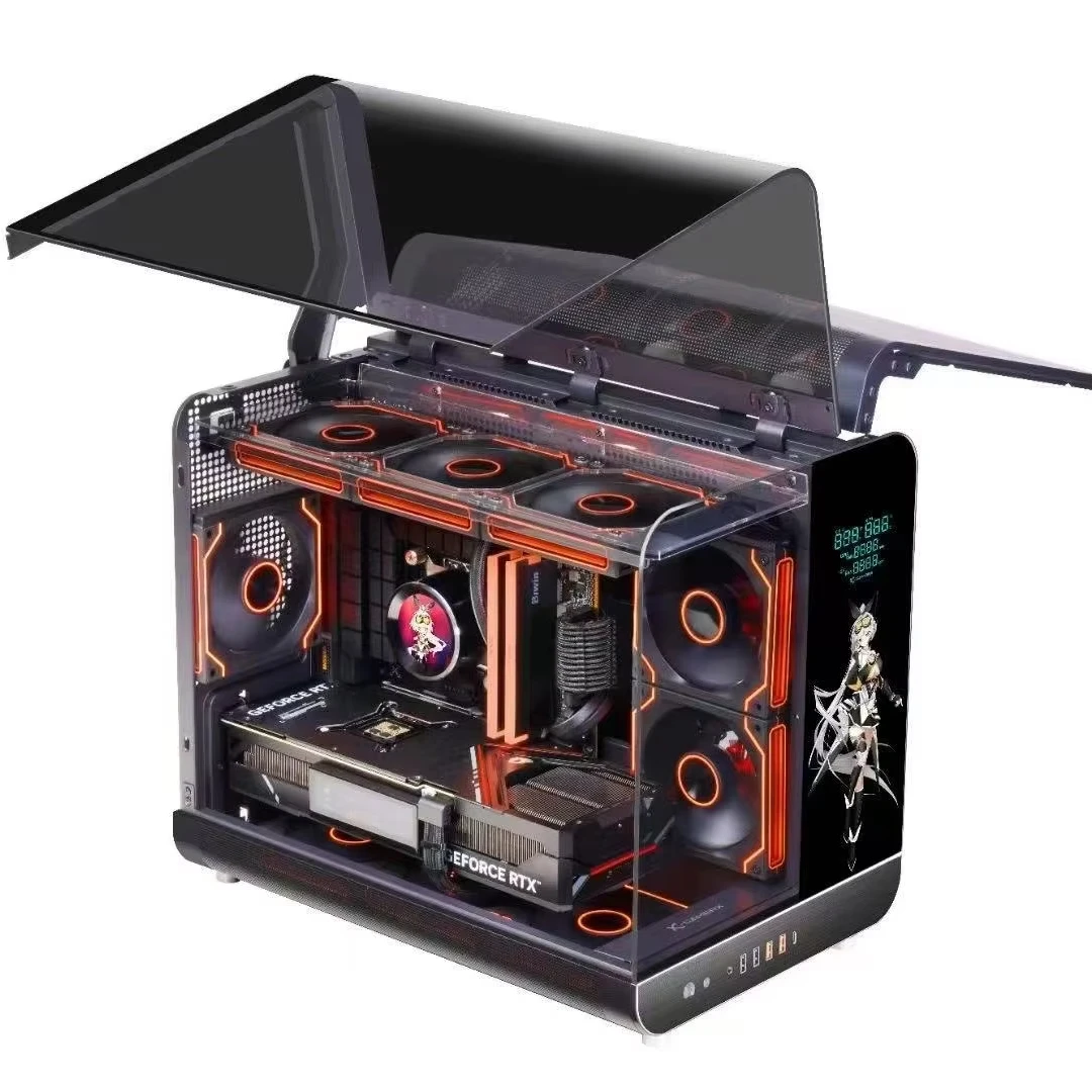 حافظة كمبيوتر بتصميم زجاجي منحني رائع جديد لعام 2025 رؤية محيطية 360 درجة ATX/MATX حافظة ألعاب متوافقة مع مظهر السيارة الخارقة LCD