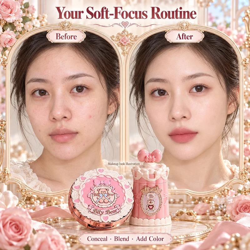 Pigmented Non-Sticky Multi-Shade Lip Mousse & Cream Concealer Palette Set Easy to Blend Crease-Free Quick-Setting Natural Shades