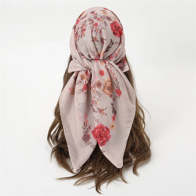 Silk Scarf Women 90*90cm Square Fashion Scarves Print Design Hair Muffler Headband Neck Lady Hijab Wrap Bandanna