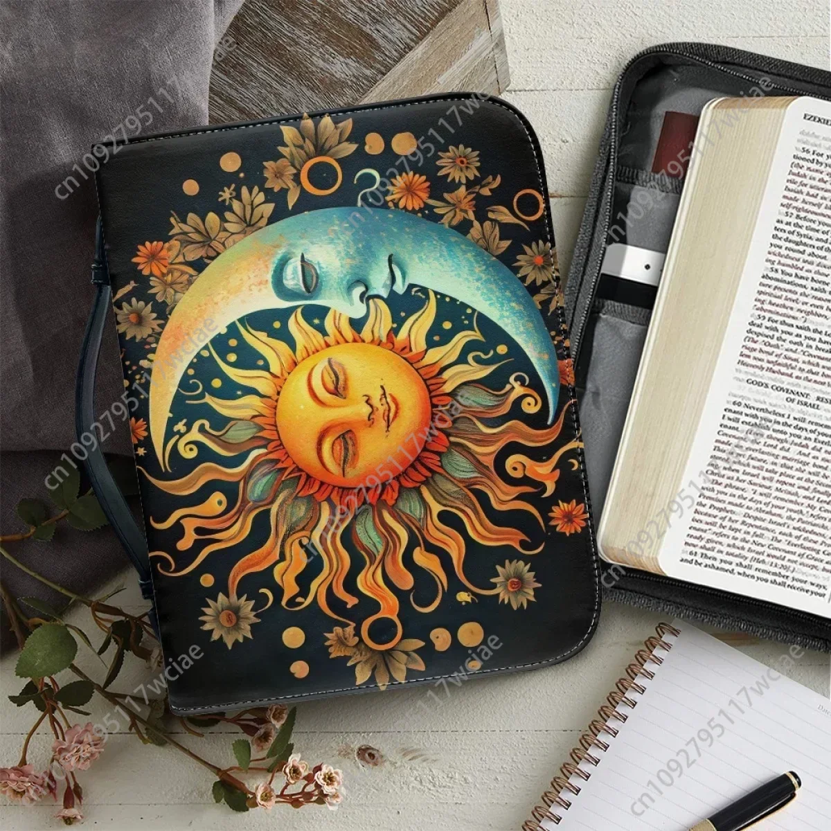 

Moon and Sun Print Handbags for Women Custom Leather Bible Cover Case High-quality Christian Bible Study Book Holy Storage Boxes