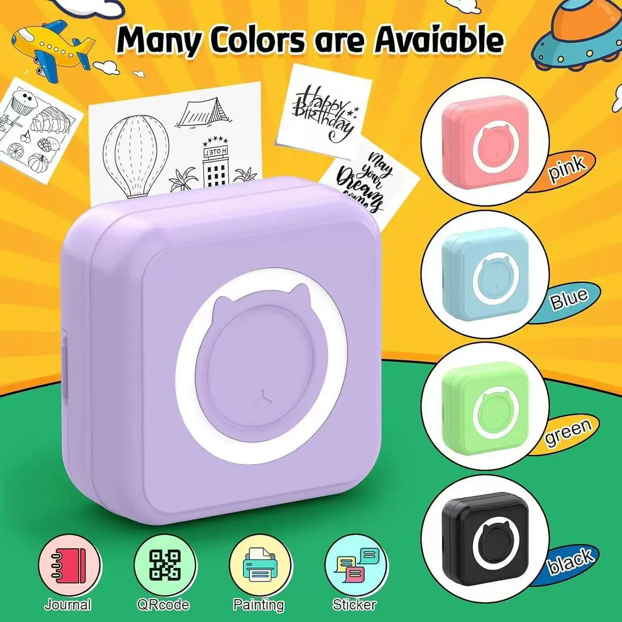 ミニポータブルサーマルプリンター,ワイヤレスラベル,メモ機,Bluetooth,インクレス,ポケット,電話メモ,印刷用紙,200dpi