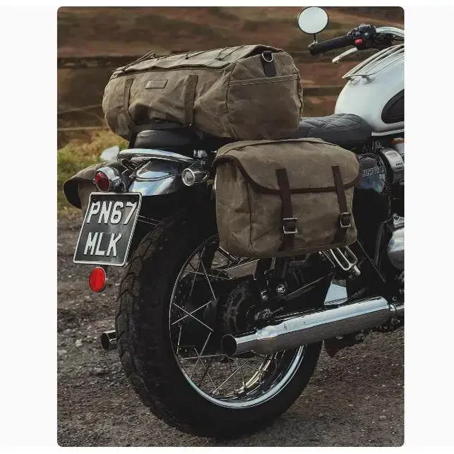 Retro motorcycle rear seat bag, water-proof universal travel bag, hand-held canvas rear tail messenger bag