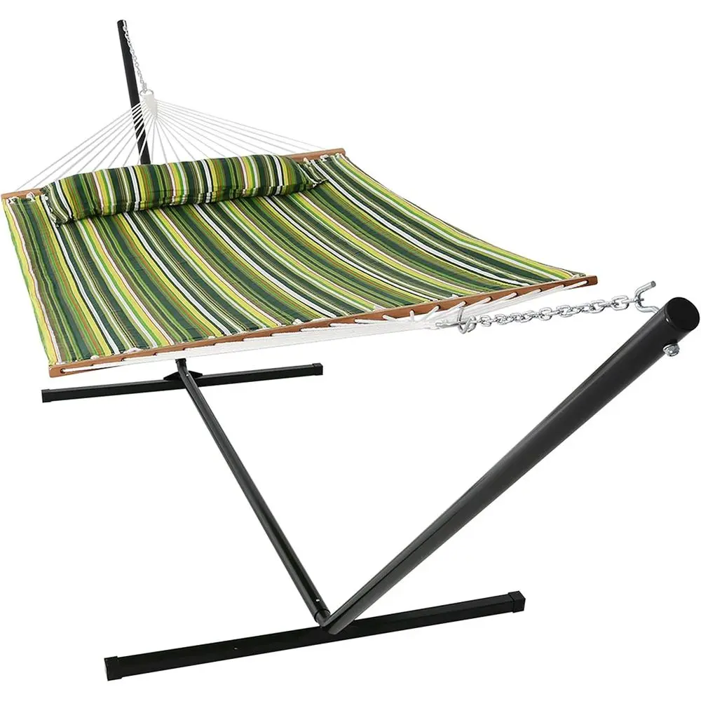 

Double Hammock with Stand - 400-lb Capacity for 2, 15-Foot Stand, Melon Stripe Pattern