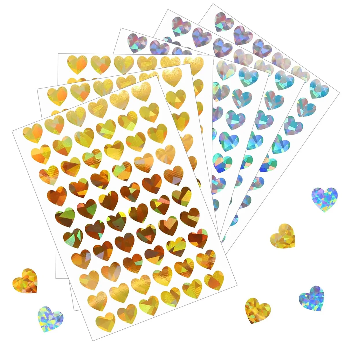 

600pcs/10 sheets Heart Stickers, Small Holographic Stickers for Student Reward Small Sparkly Sticker for Gift Sealing