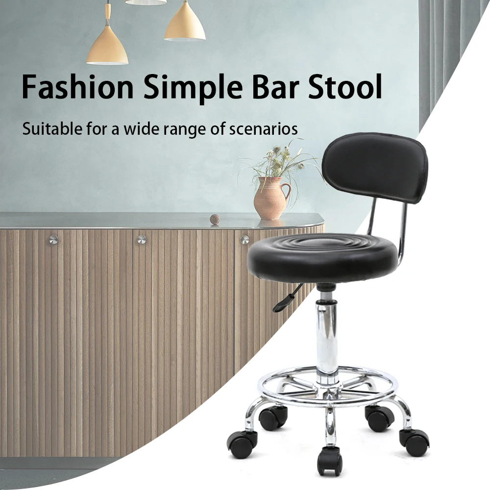 Round Shape Adjustable Salon Stool with Back and Line Black