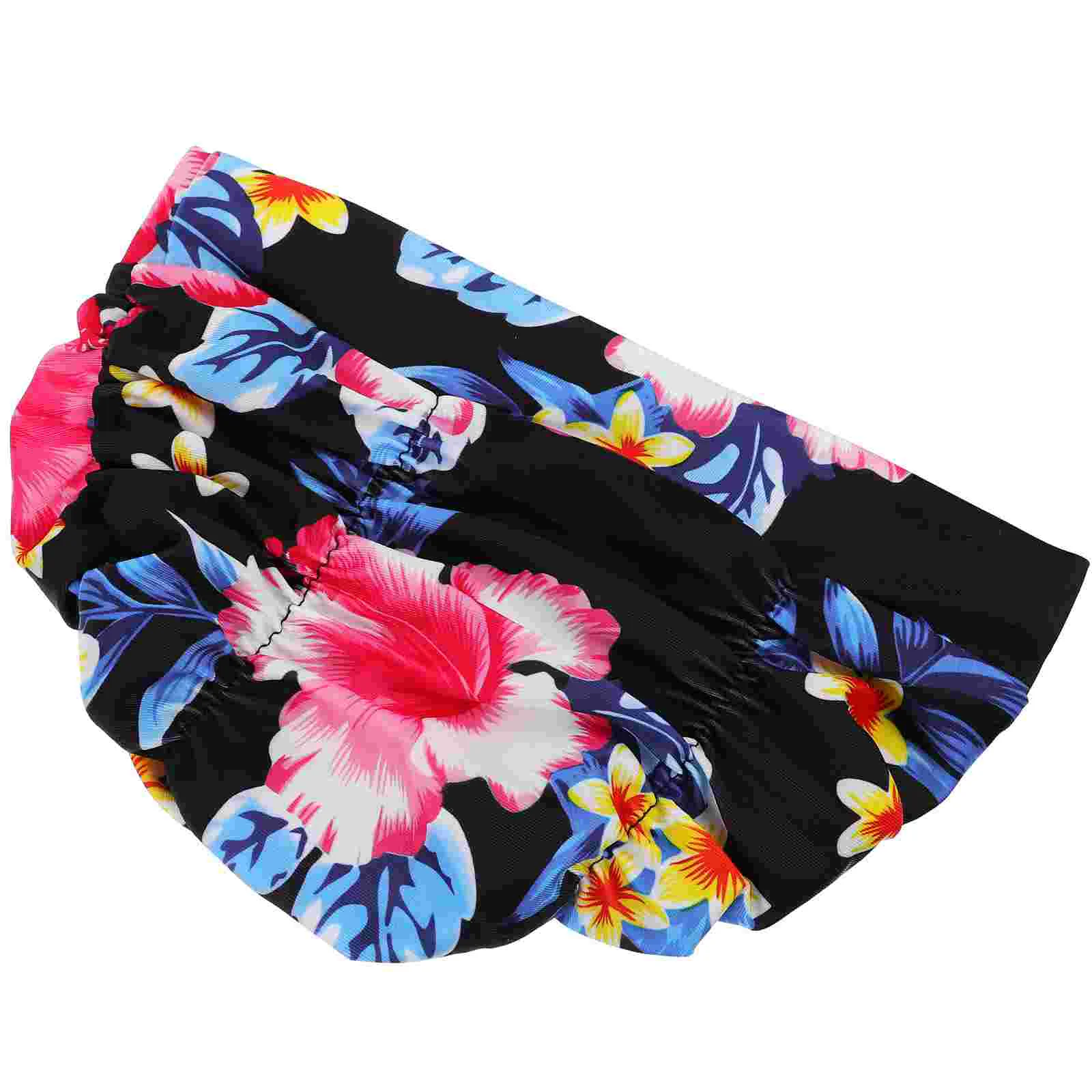 Women Swim Waterproof Printing Flower Pleated Swim New Elastic Ear Cloth Swimming Ear Protector Elasticity Swimming Hat(Blue and