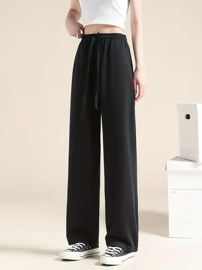 1pc Women's soft ice silk wide leg pants High waist loose comfortable straight… - Image 3