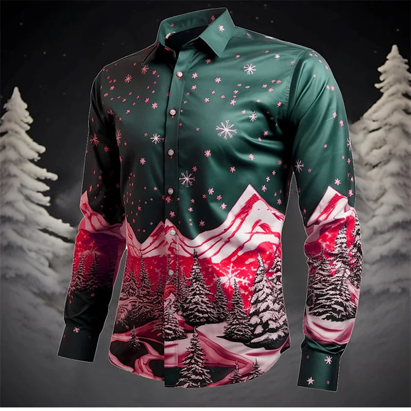 Christmas 3d Print Men\'s Shirts Casual Single-Breasted Blouses Long Sleeve Shirt Fashion Holiday Party Trend Tops Men Clothing