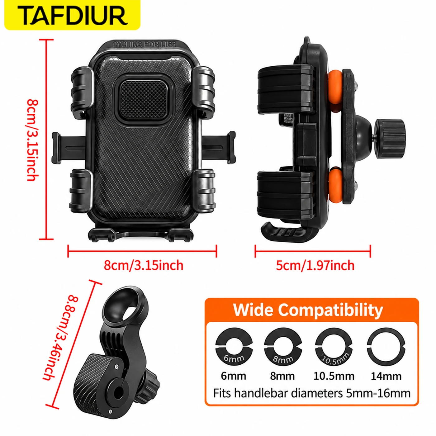 Tafdiur 1-Piece Abs Material Press-To-Unlock Motorcycle Phone Mount, Suitable for Motorcycles/Electric Scooters, Etc., with Six-Claw Stable Locking + Shock-Absorbing Airbag, No Need to Remove the Rearview Mirror for Installation, 360-Degree Rotation ° Rotating Adjustment, Compatible with Various Smartphones