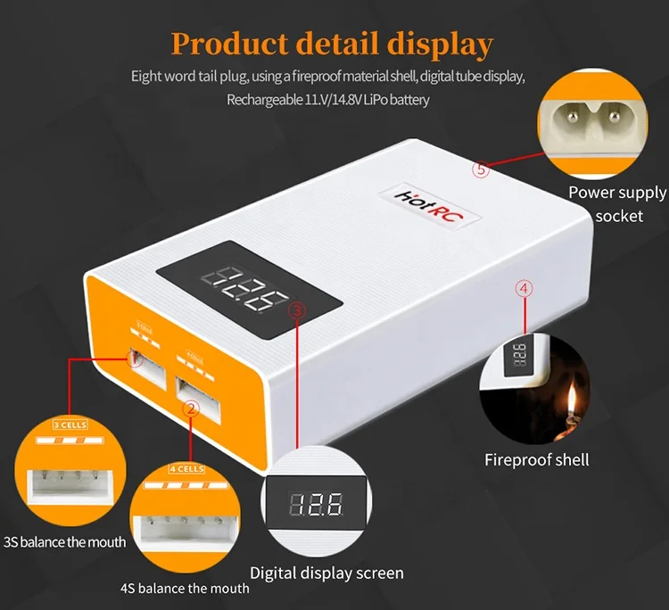 HOTRC A400 Cyfrowa Ładowarka Balansująca do Akumulatorów Lipo RC 3S 4S 3000mAh 40W LED Szybkie Ładowanie Rozładowywacz do Części do Dronów i Samolotów RC