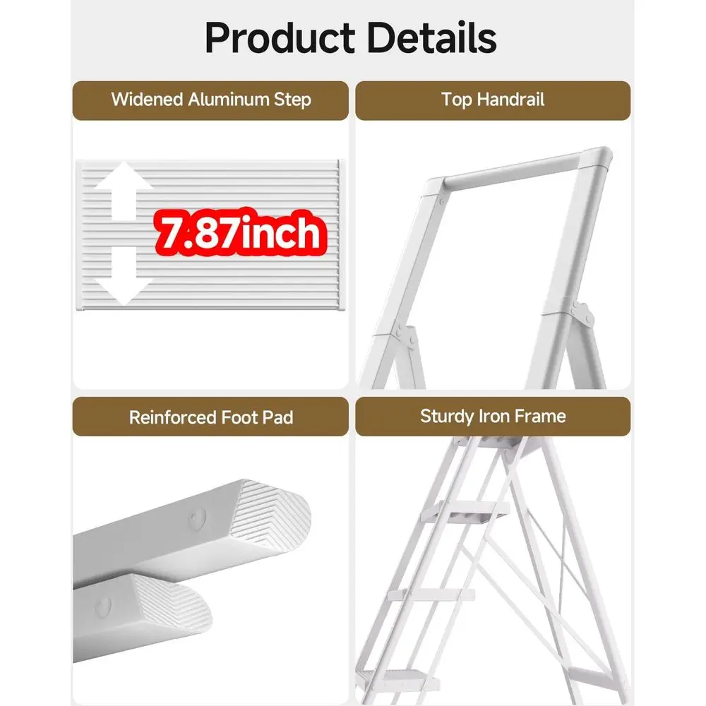 Escada dobrável antiderrapante de 6 degraus - capacidade de 300 libras para uso em cozinha, armário e biblioteca (branca)