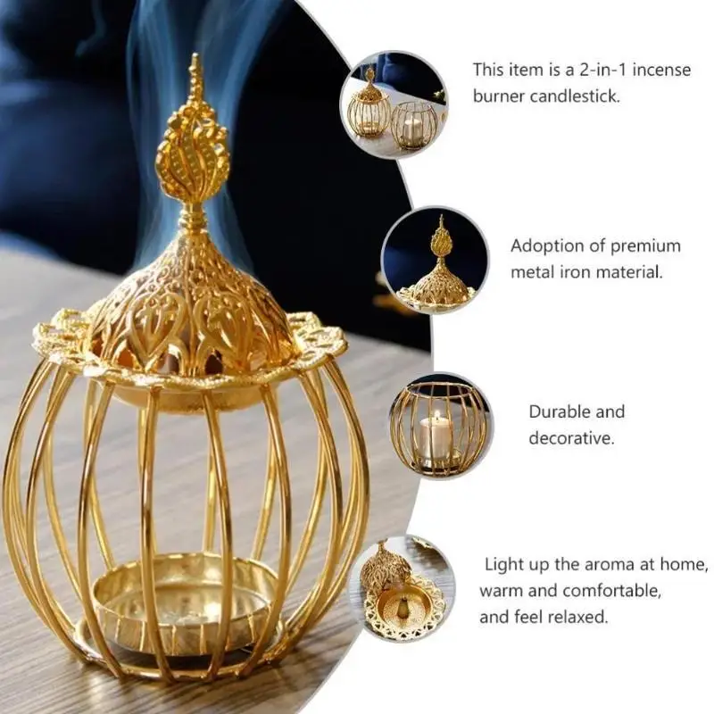 New 2026 Arabian Gold Incense Burners Gold Iron Candlestick Creative Home Model Essential Oils Aromatherapy Lamp Home Decoration