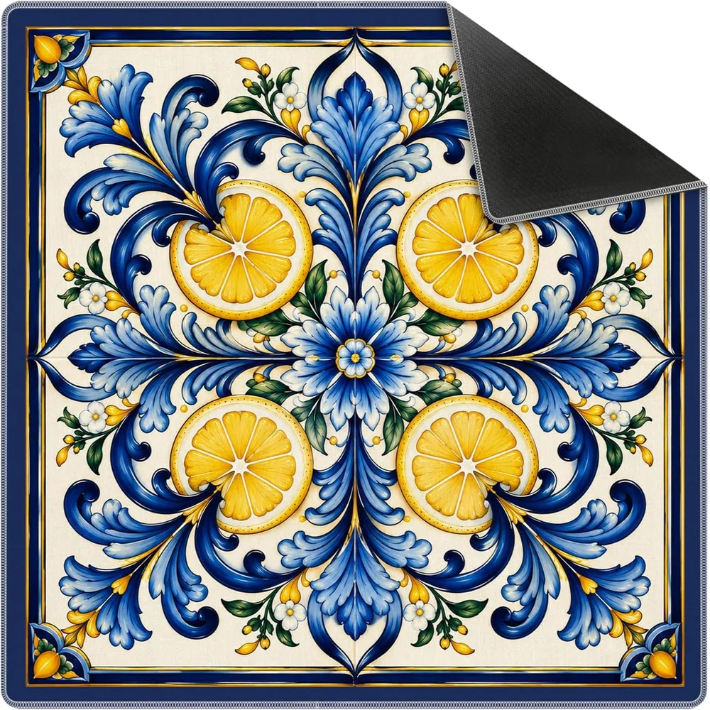 Luxury 3mm Neoprene Mahjong Mat 31.5 Inch Amalfi Coast Sicilian Lemon Floral Non-slip Noise Reduction for Card Games