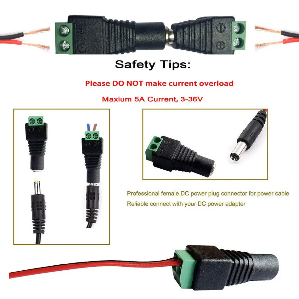 5 sztuk/10 sztuk 5,5x2,5mm/2.5mm złącze DC żeński/męski kabel z wtyczką Adapter gniazda Jack zasilający do taśmy LED