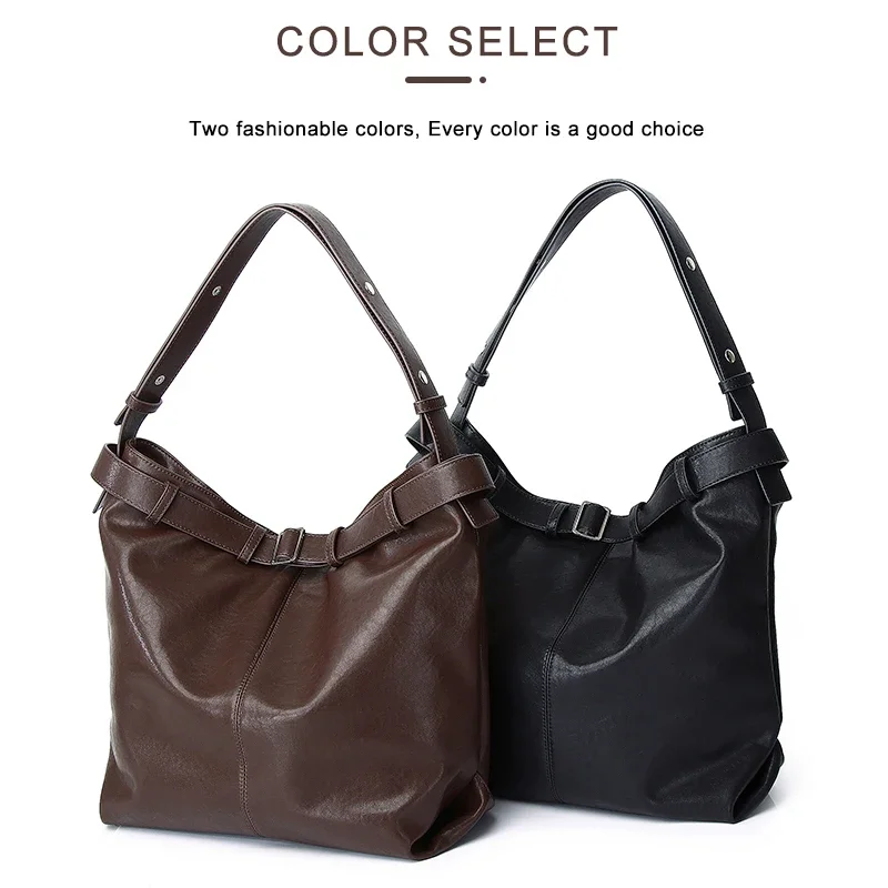 

Genuine Leather Bag for Women, Large Capacity Tote Bag, Simple Commuting Underarm Shoulder Bag,Bucket Bag, New