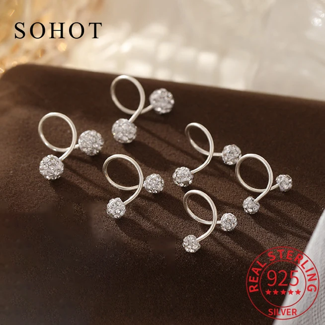 

Real 925 Sterling Silver Zircon Bead Stud Earrings for Women Trendy Fine Jewelry Minimalist Piercing Screw Ball Accessories