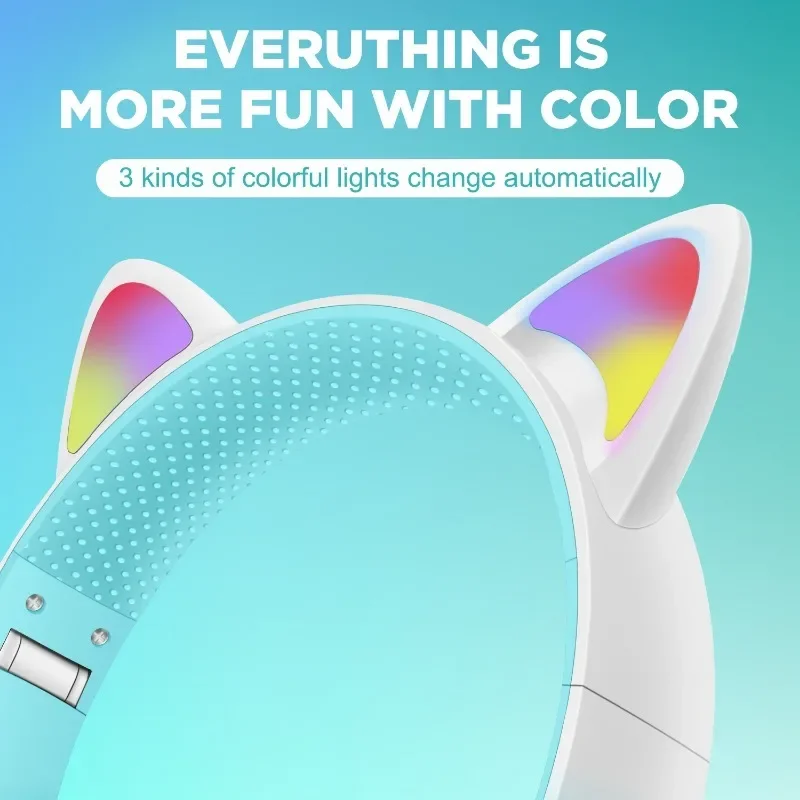 For New AKZ-02 Wireless Bluetooth Cute Cat Ear Gradient Color Headphones HD Mic RGB Lighting Support TF Card Children's Headset