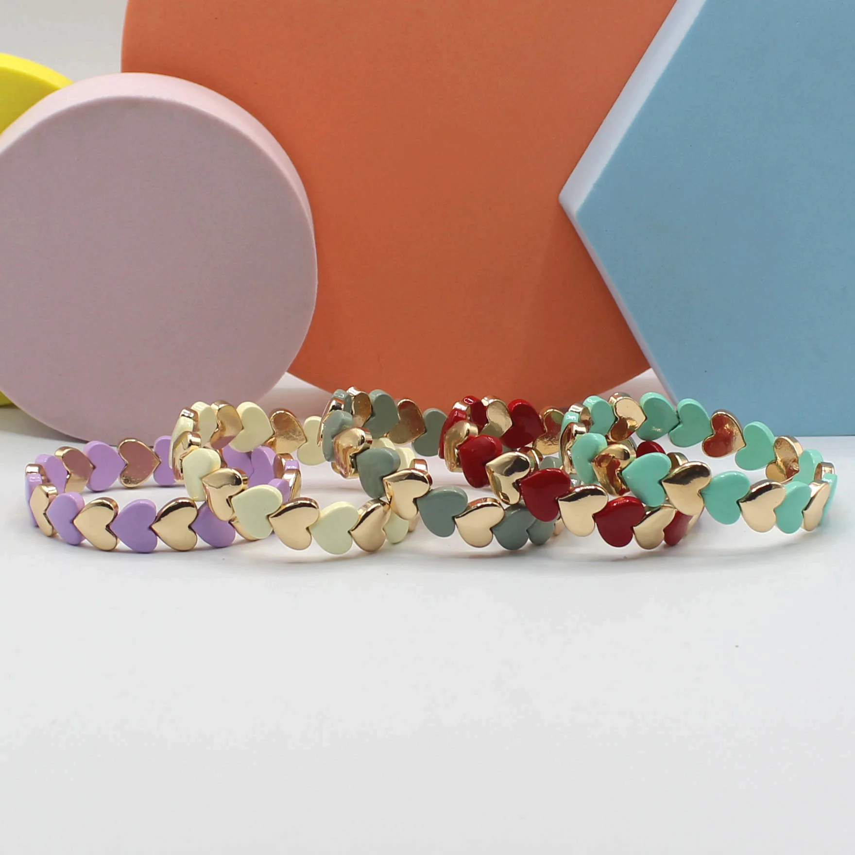 Europe, America ins fashion popular enamel bracelet wave Hawaii DIY peach heart love elastic bracelet gift jewelry