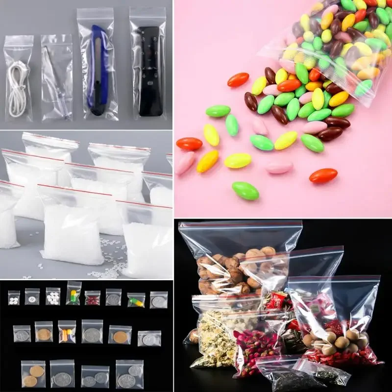 100 Stuks Hersluitbare Witte Rand Plastic Afdichting Rits Zak Clear Poly Bag Voedsel Opslag Hersluitbare Vacuüm Vers Organiseren Snoepjes Zak